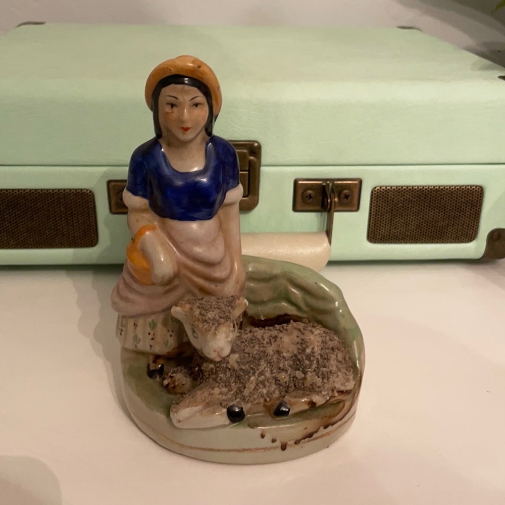 Staffordshire reproduction lady with a lamb